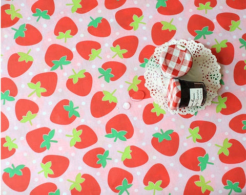 Waterproof Fabric Strawberry Laminated Cotton Blend Fabric - Pink - By the Yard 39427