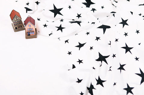 Wide - Black and White Stars Cotton Fabric By the Yard - Northern Europe Style Modern Pattern 40757 - 175