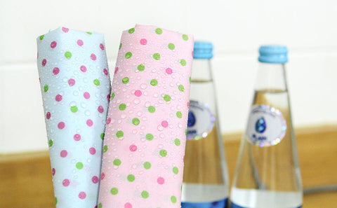 Waterproof Fabric 5 mm Green and Pink Polka Dots on Pink By the Yard 41244