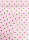 Waterproof Fabric 5 mm Green and Pink Polka Dots on Pink By the Yard 41244