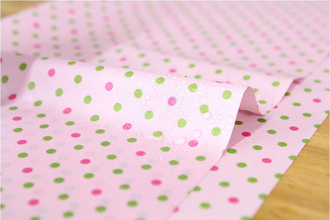 Waterproof Fabric 5 mm Green and Pink Polka Dots on Pink By the Yard 41244