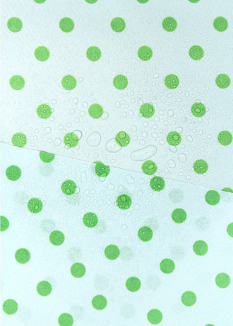 Waterproof Fabric 8 mm Green Polka Dots on Sky Blue - By the Yard 41248
