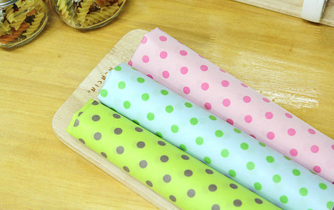 Waterproof Fabric 8 mm Green Polka Dots on Sky Blue - By the Yard 41248