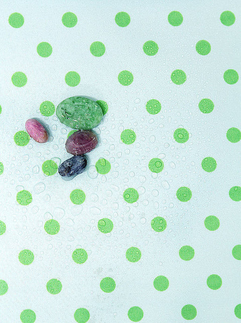 Waterproof Fabric 8 mm Green Polka Dots on Sky Blue - By the Yard 41248