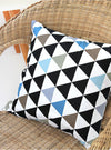 Contemporary Triangles Oxford Cotton Fabric Geometric, Mix of Black Khaki Blue on White Ivory, Home Decor Fabric - By the Yard 40741 - 214