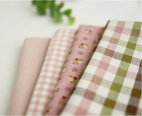 Cotton Fabric Indi Pink-holic Series - Solid, Indi Pink Plaid, Flower, 3-Color Plaid - By the Yard 24196 42449-1