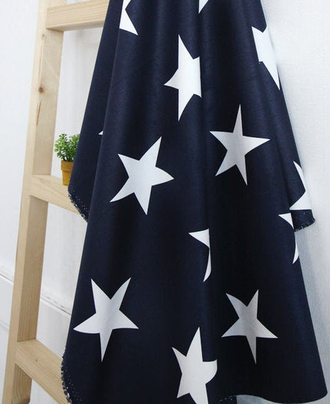 Big Stars Oxford Cotton Fabric - Navy and White Stars - Home Decor Fabric - By the Yard /55076