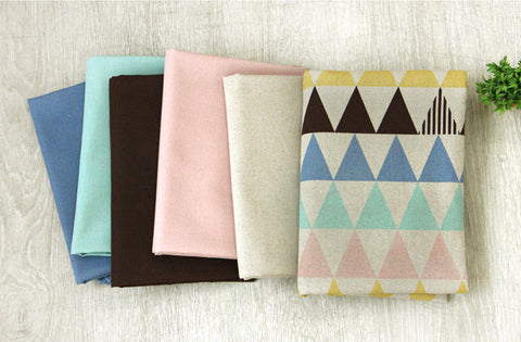 Cotton Linen Pastel Triangles and Coordinating Solids - Geometric - By the Yard 41307 - 294 / 51572-1