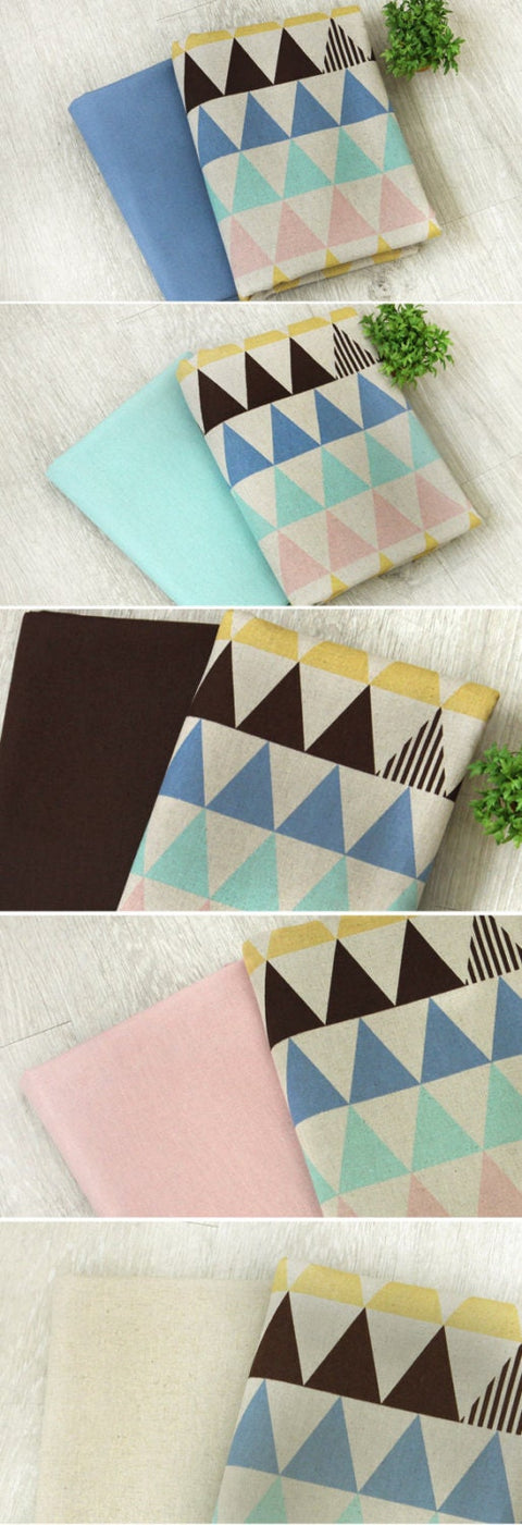 Cotton Linen Pastel Triangles and Coordinating Solids - Geometric - By the Yard /51572 52657 - 294