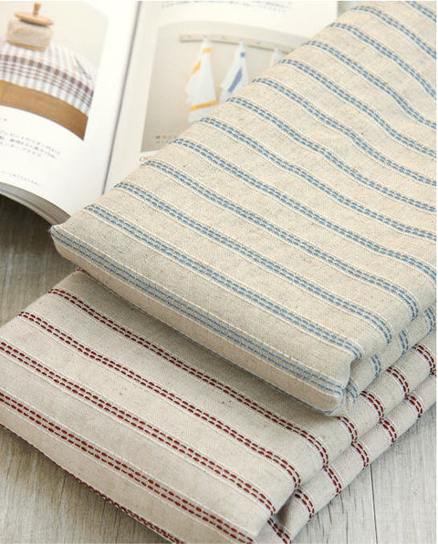 Cotton Linen Stitch Stripe - Red or Blue - By the Yard 45506