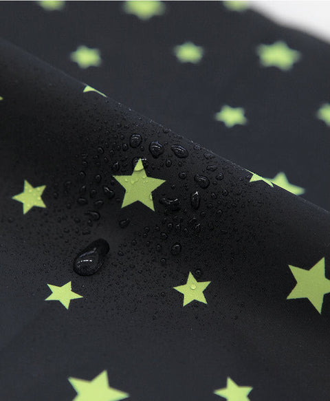 Waterproof Fabric Green Stars on Black By the Yard /59265