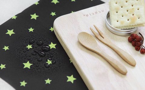 Waterproof Fabric Green Stars on Black By the Yard /59265