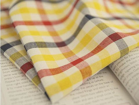 Yarn Dyed Check Cotton Fabric, Yellow Plaid Cotton Fabric, Checkered Fabric, Quality Korean Fabric - Yellow  - By the Yard /59598