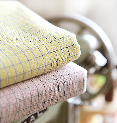 Prewashed Cotton Fabric Check Print - Yellow or Pink - By the Yard 49532