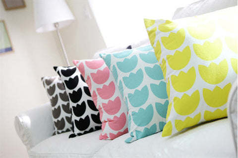 Cotton Fabric Big Tulips - Pink, Mint, Yellow, Gray or Black - By the Yard 50144