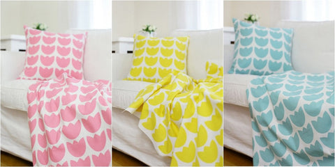Cotton Fabric Big Tulips - Pink, Mint, Yellow, Gray or Black - By the Yard 50144