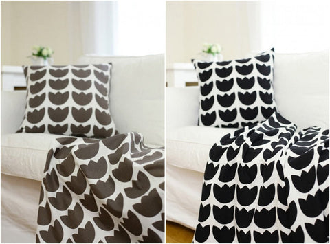 Cotton Fabric Big Tulips - Pink, Mint, Yellow, Gray or Black - By the Yard 50144