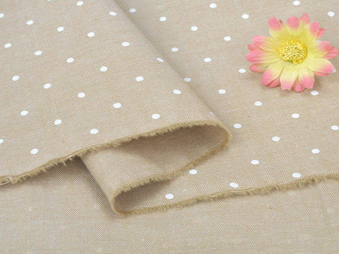 Yarn Dyed Chambray Style Cotton Fabric - Polka Dots on Beige - By the Yard 44147