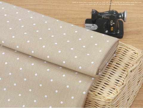 Yarn Dyed Chambray Style Cotton Fabric - Polka Dots on Beige - By the Yard 44147