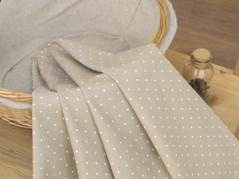 Yarn Dyed Chambray Style Cotton Fabric - Polka Dots on Beige - By the Yard 44147