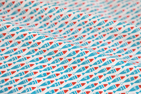 Mini Herring Cotton Fabric - Blue - By the Yard 52322