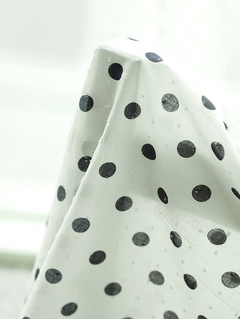 14 mm Black Dots Semi-sheer Cotton Fabric with Popcorn Dobby Spots - 55" Wide - By the Yard 52783