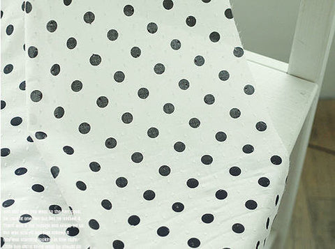 14 mm Black Dots Semi-sheer Cotton Fabric with Popcorn Dobby Spots - 55" Wide - By the Yard 52783