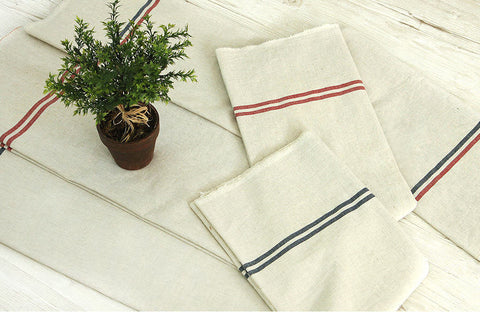 Double Stripe Pure Linen Pre-washed - Red, Navy or Navy Red - By the Yard 53185