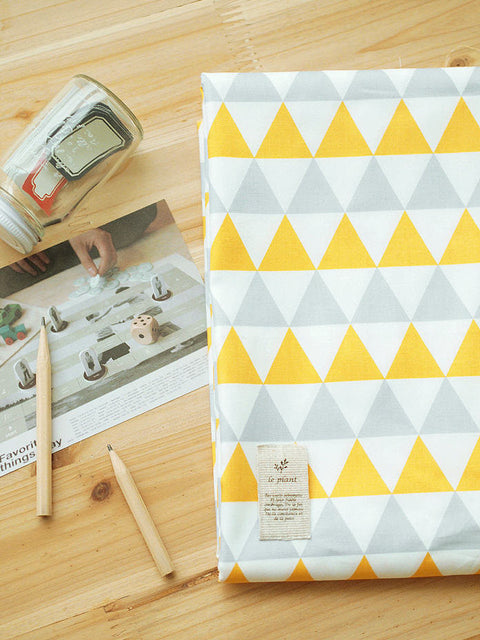 Triangles Cotton Fabric - Yellow Grey - 62" Wide - By the Yard 53509