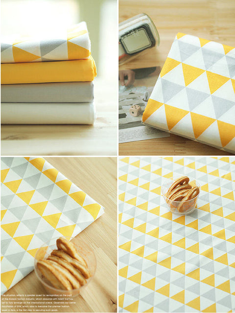 Triangles Cotton Fabric - Yellow Grey - 62" Wide - By the Yard 53509