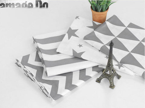 Gray and White Cotton Fabric - Chevron, Stripe, Star or Triangle - Geometric By the Yard - 68473