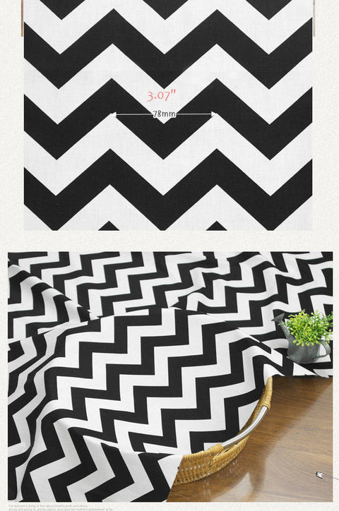 Black and White Cotton Fabric - Chevron, Stripe, Star or Triangle - Geometric By the Yard /55067