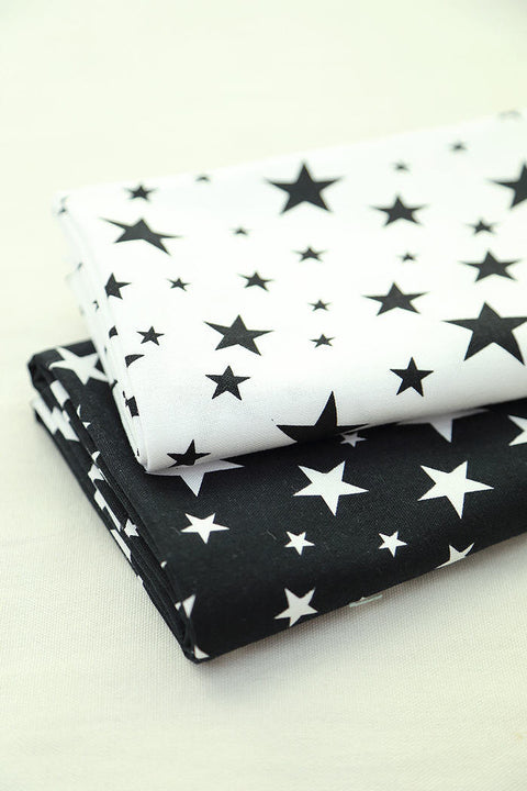 Stars Oxford Cotton Fabric and Coordinating Solid Colors - Black or White Ivory - By the Yard 57701 57702