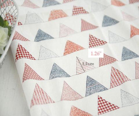 Red Blue Cotton Fabric - Bunting Flags, Solid Denim Blue, Solid Navy, Small Plaid, Big Plaid - By the Yard 56828