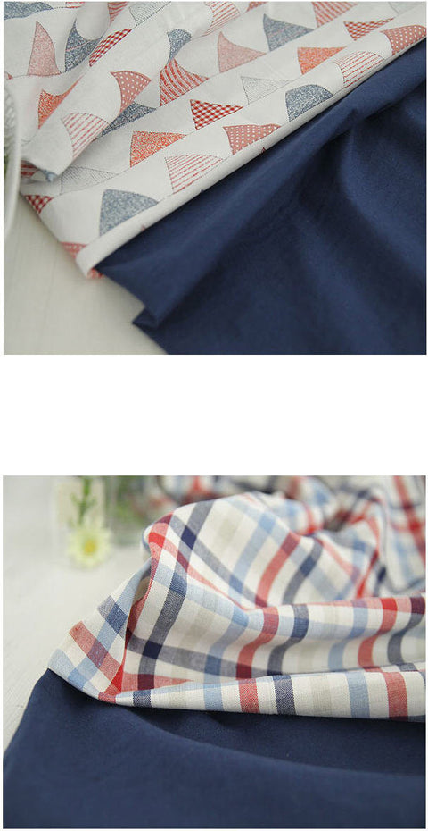 Red Blue Cotton Fabric - Bunting Flags, Solid Denim Blue, Solid Navy, Small Plaid, Big Plaid - By the Yard 56828