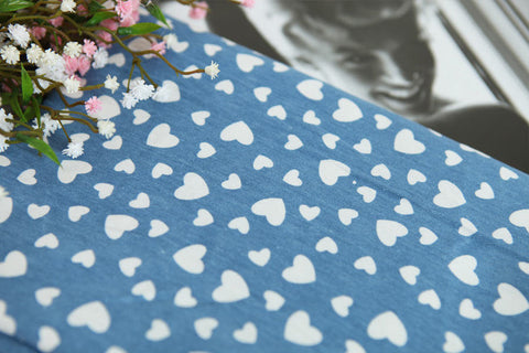 Hearts Stretchy Denim Cotton Fabric - By the Yard 65254 - 240