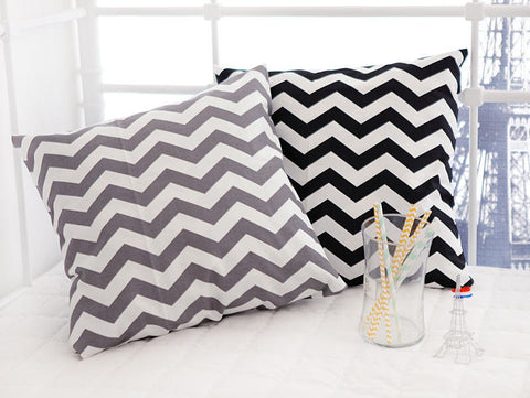 Contemporary Chevron Oxford Cotton Fabric Geometric - Gray or Black - By the Yard 65862