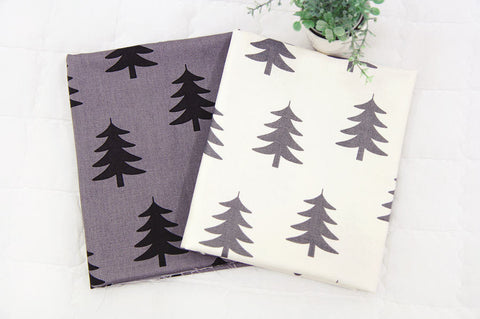 Trees Oxford Cotton Fabric - Ivory or Dark Gray - By the Yard - 67981