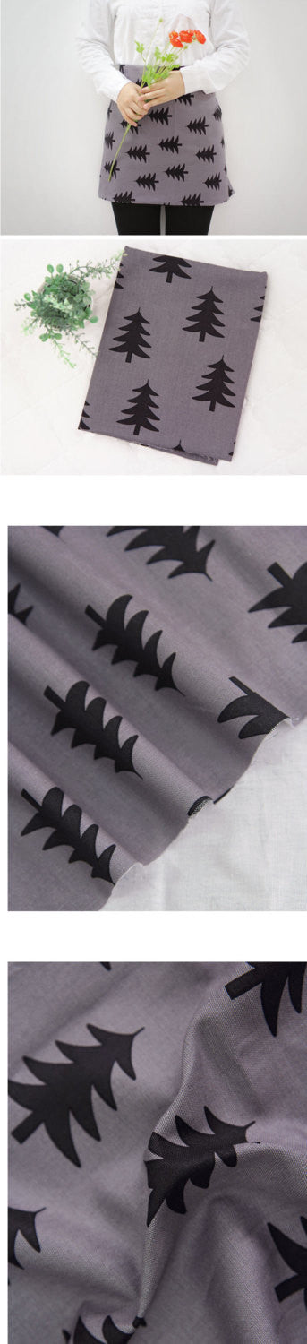 Trees Oxford Cotton Fabric - Ivory or Dark Gray - By the Yard - 67981