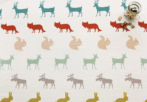 Forest Animals Cotton Fabric - Deer, Fox, Rabbit, Squirrel, Moose - By the Yard 68781