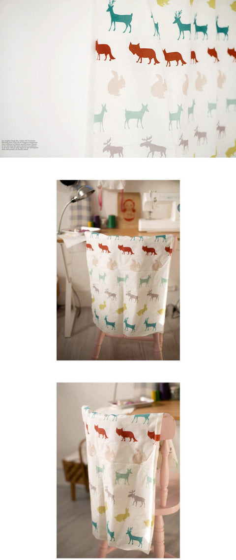 Forest Animals Cotton Fabric - Deer, Fox, Rabbit, Squirrel, Moose - By the Yard 68781