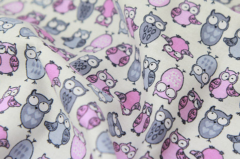 Cute Owls Cotton Fabric Hoot - Pink & Gray - By the Yard 68913