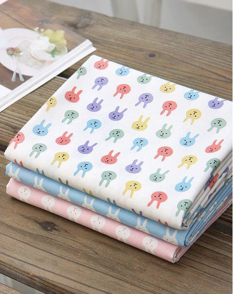 Bunny Cotton Fabric - Sky Blue, Pink or White - By the Yard 71908
