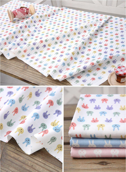 Bunny Cotton Fabric - Sky Blue, Pink or White - By the Yard 71908