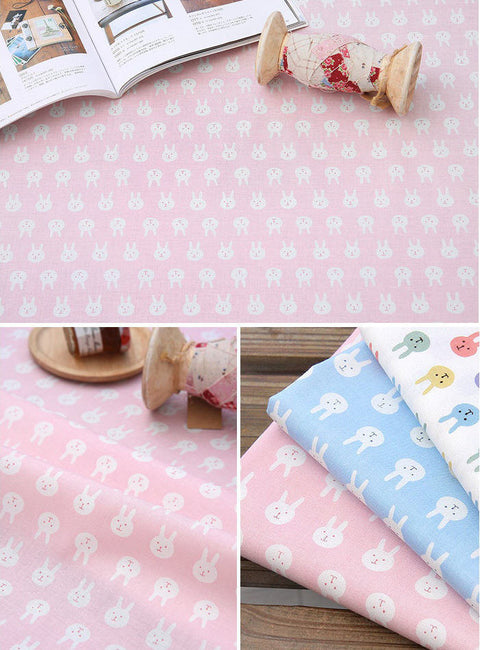 Bunny Cotton Fabric - Sky Blue, Pink or White - By the Yard 71908