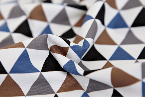 Triangles Oxford Cotton Fabric - Green Blue or Brown Black - Geometric Pattern - By the Yard 73126