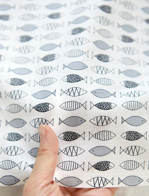 Fish Cotton Fabric - Beige, Gray or Blue - By the Yard 75547