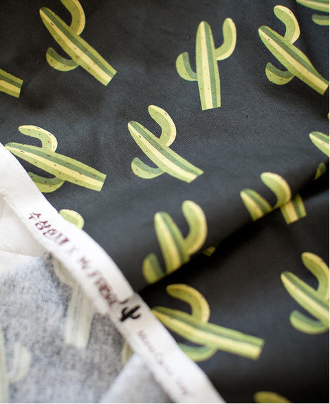 Cactus Cotton Fabric - Green Cactus on Charcoal - By the Yard 83047