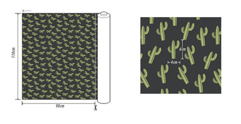 Cactus Cotton Fabric - Green Cactus on Charcoal - By the Yard 83047