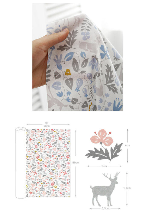 Deer and Flowers Cotton Fabric - Pink or Blue - By the Yard /79346